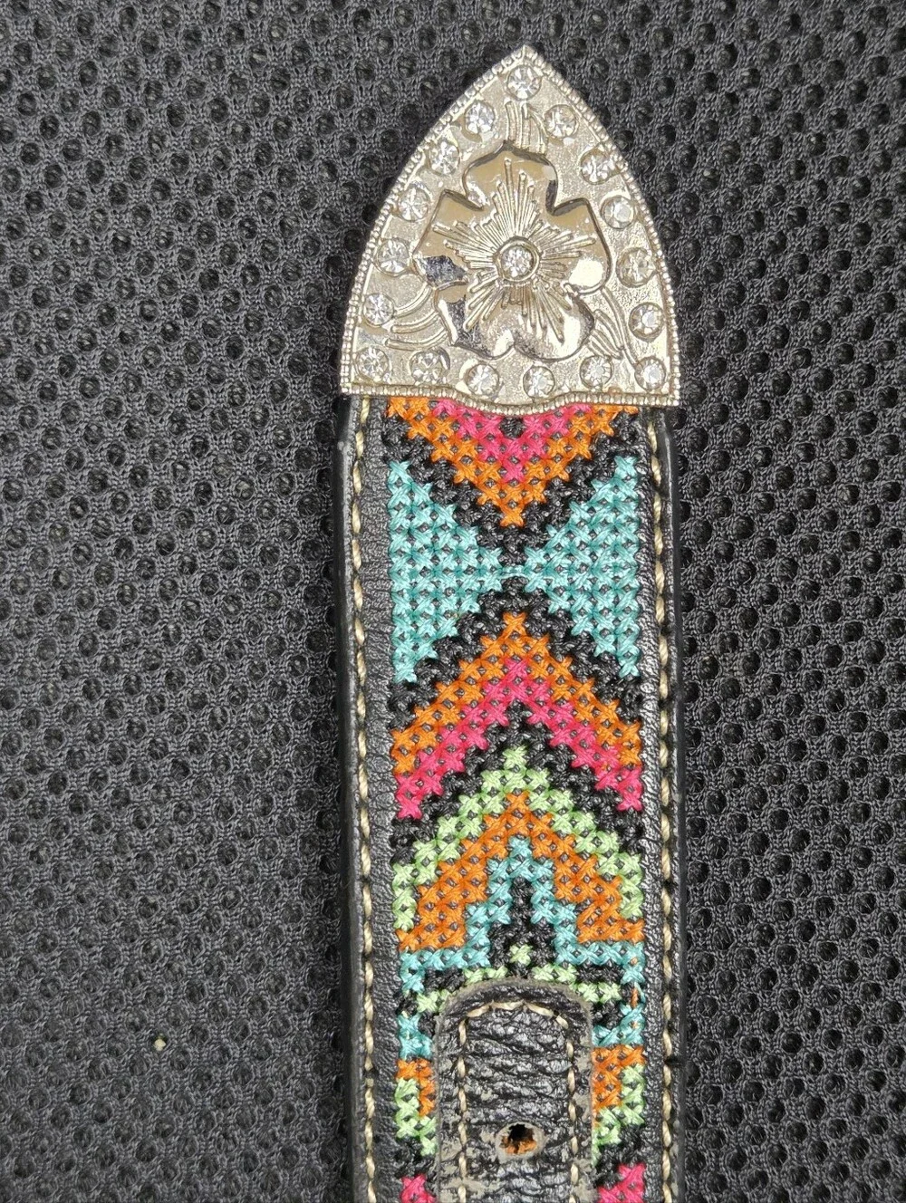 Nocona Southwestern Aztec Embroidered Belt black leather 20
